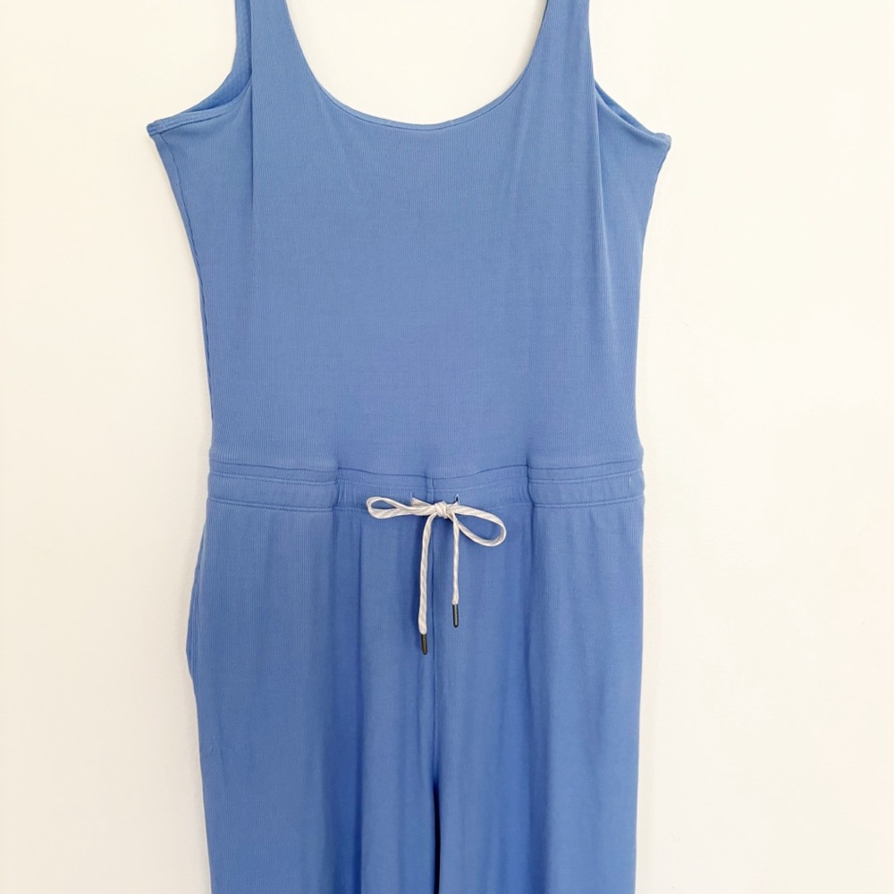 Vuori Pose Rib Knit Scoop Jumpsuit Built In Bra Periwinkle Blue Medium - Picture 2 of 8
